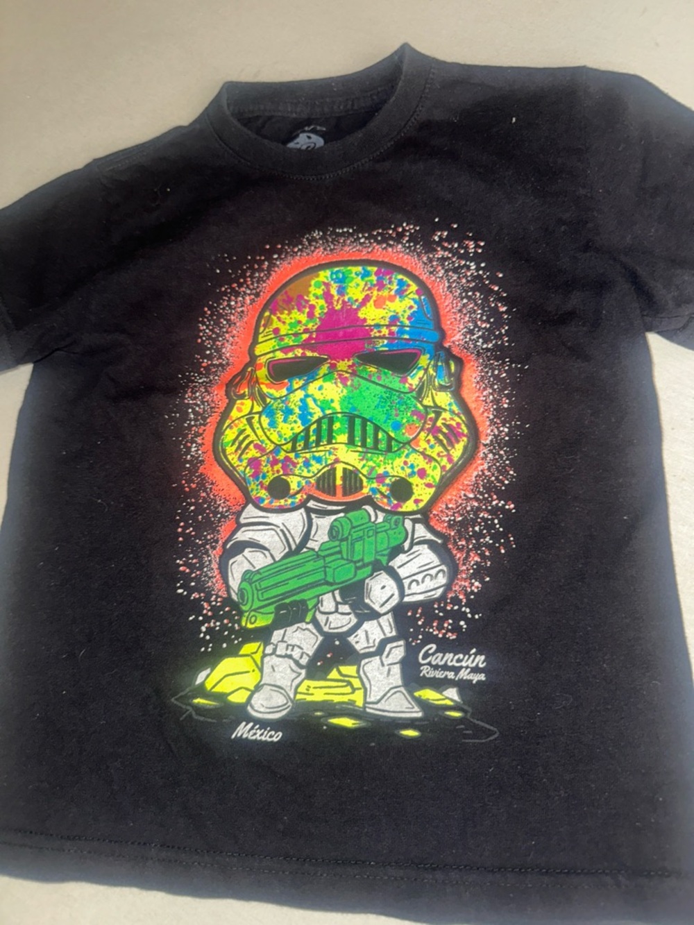 Kids Size Small Colorful Stormtrooper Graphic Tee - Black